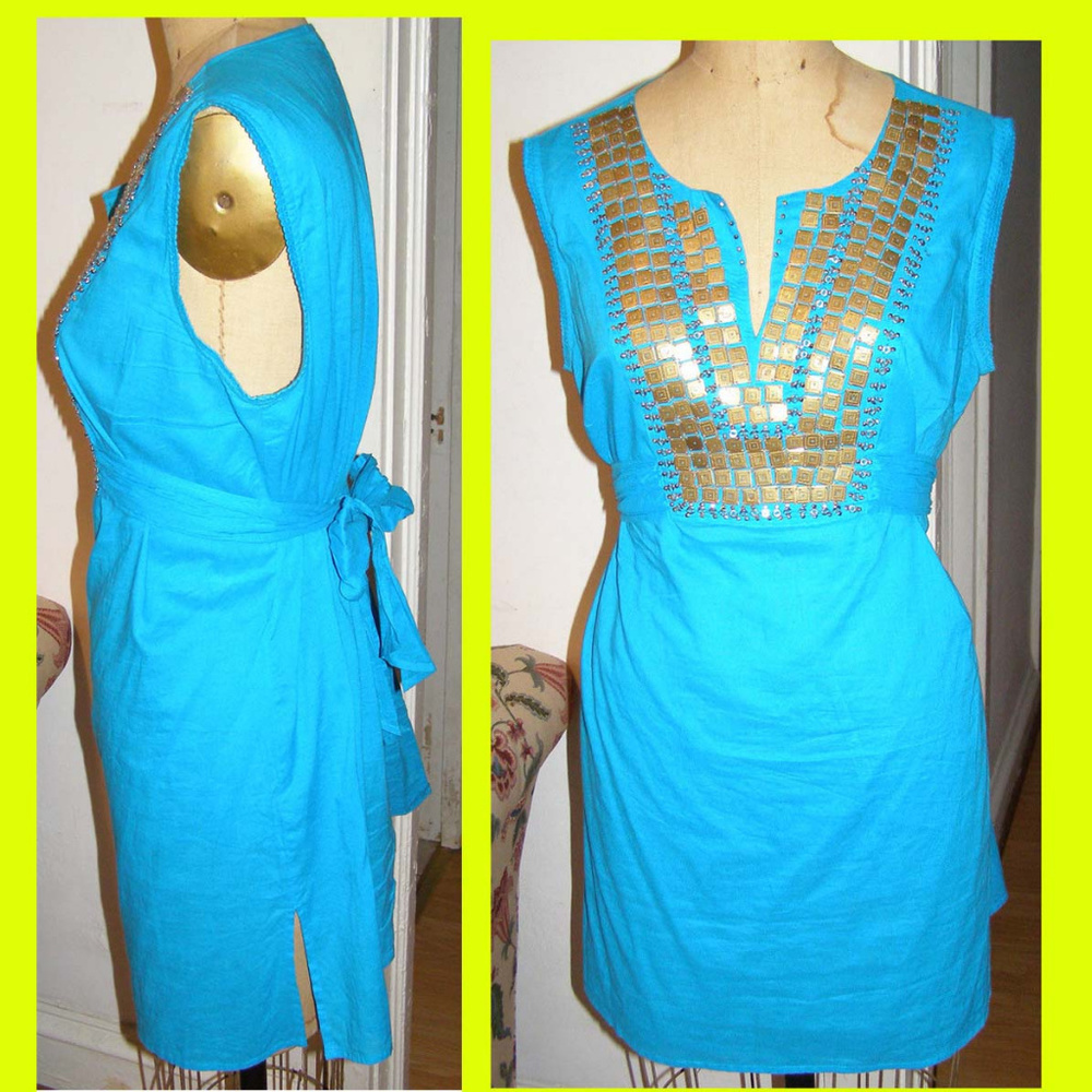 ZARA Basic blue ethnic Moroccan style cotton tunic top XL 10-12